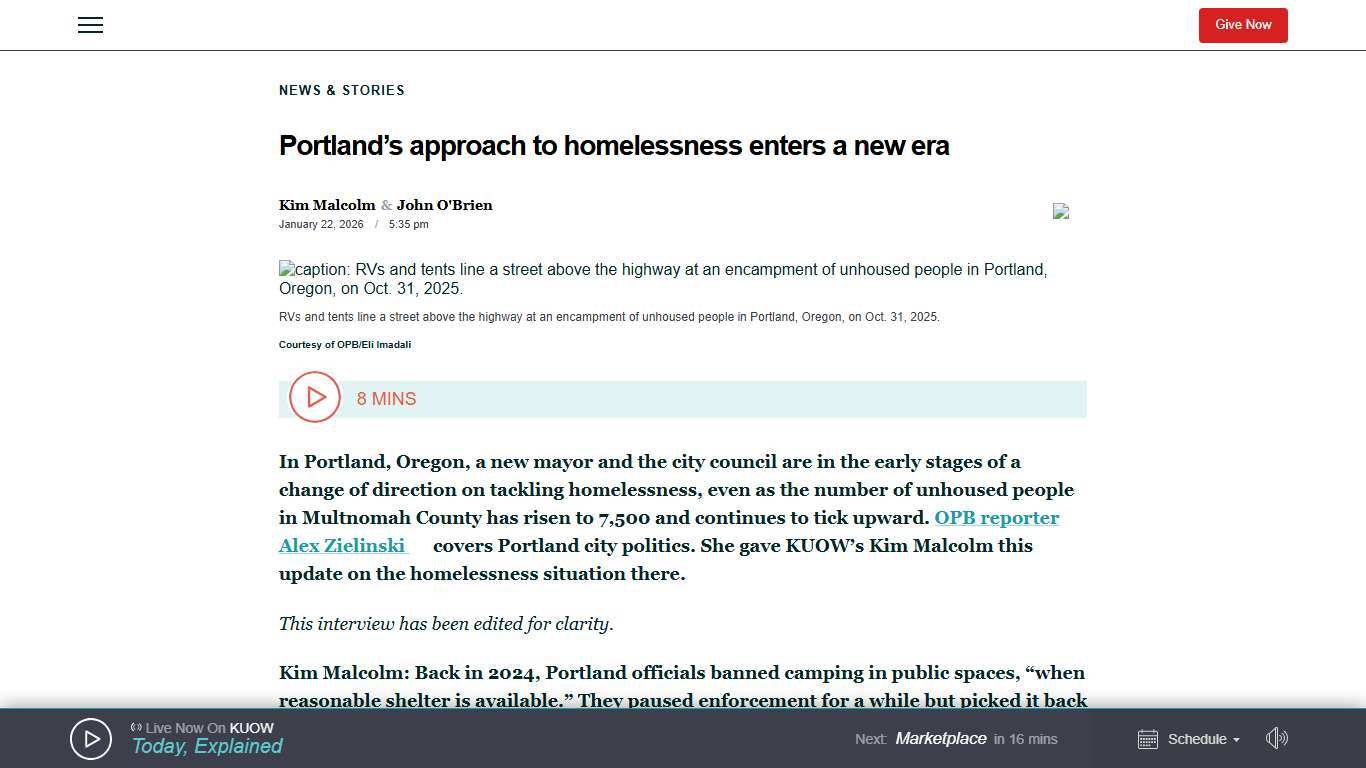 KUOW - Portland’s approach to homelessness enters a new era